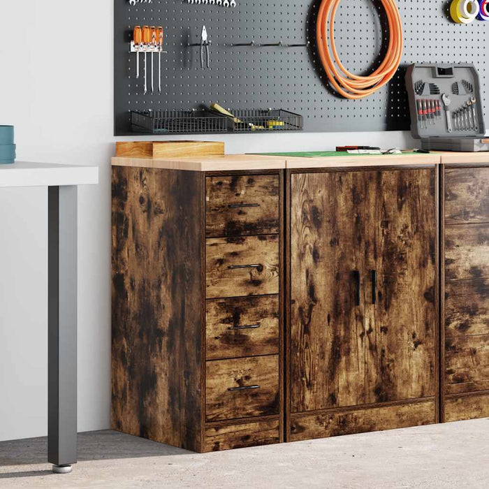 Garage Storage Cabinet Smoked Oak 30x51x85 cm Solid Wood Pine