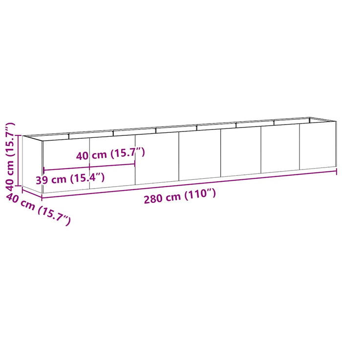 Planter 280x40x40 cm Stainless Steel