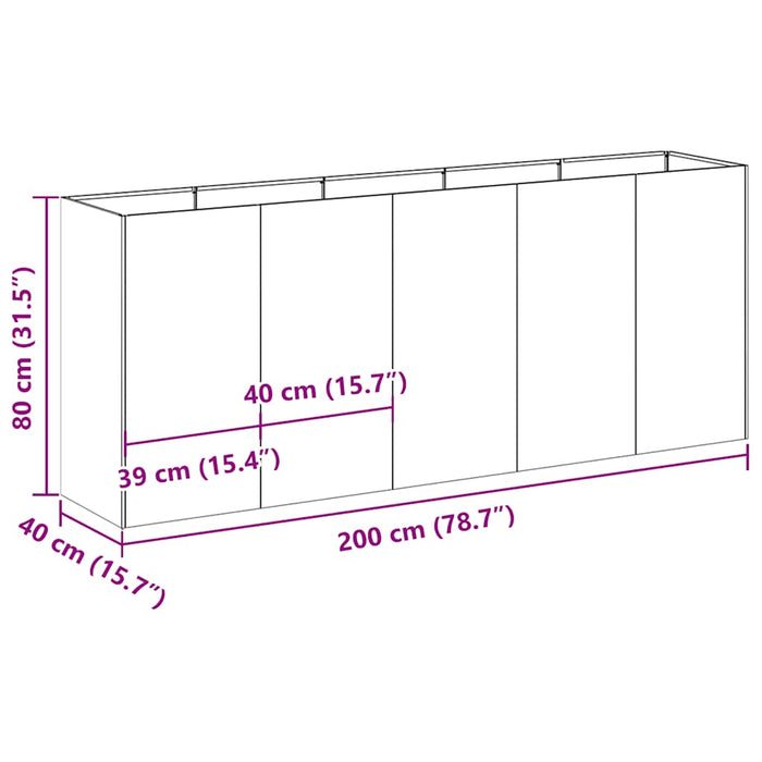 Плантер Черен 200x40x80 см Студеновалцована стомана