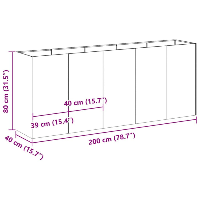 Planter 200x40x80 cm Stainless Steel