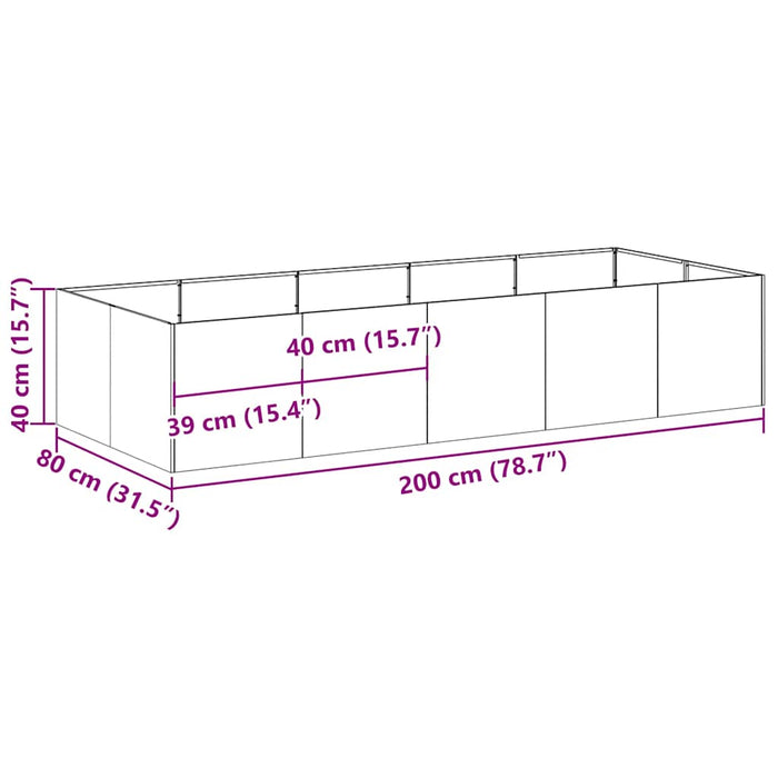 Плантер черен 200x80x40 см стомана