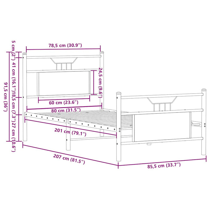 Cadru Pat Fara Saltea Stejar Afumat 80x200 cm Lemn Cosinat