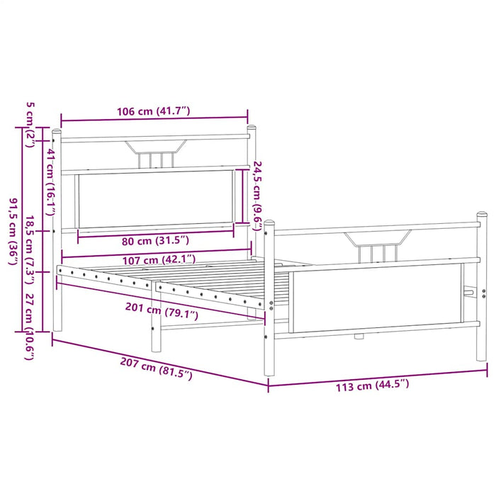 Cadru Pat Fara Saltea Stejar Afumat 107x203 cm Lemn Cosinat