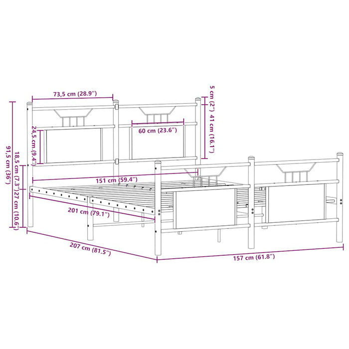 Рамка за легло без матрак Опушен дъб 150x200 см King Size Engineered Wood