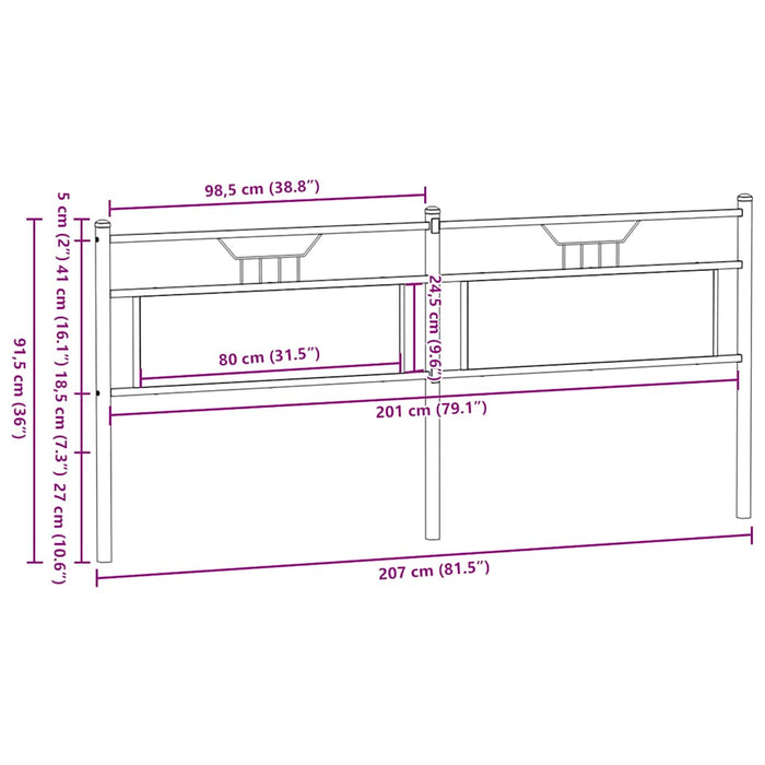 Headboard Smoked Oak 200 cm Engineered Wood and Steel