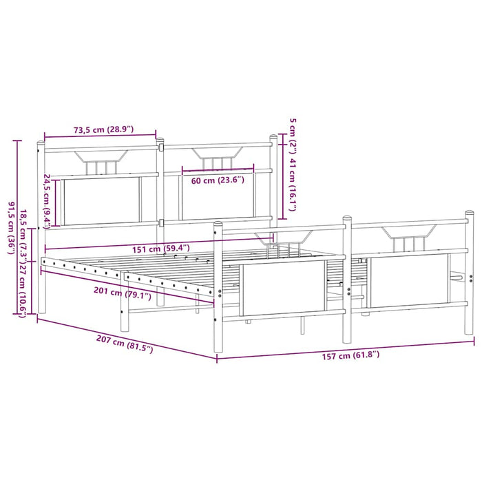 Рамка за легло без матрак Дъб сонома 150x200 см King Size Engineered Wood