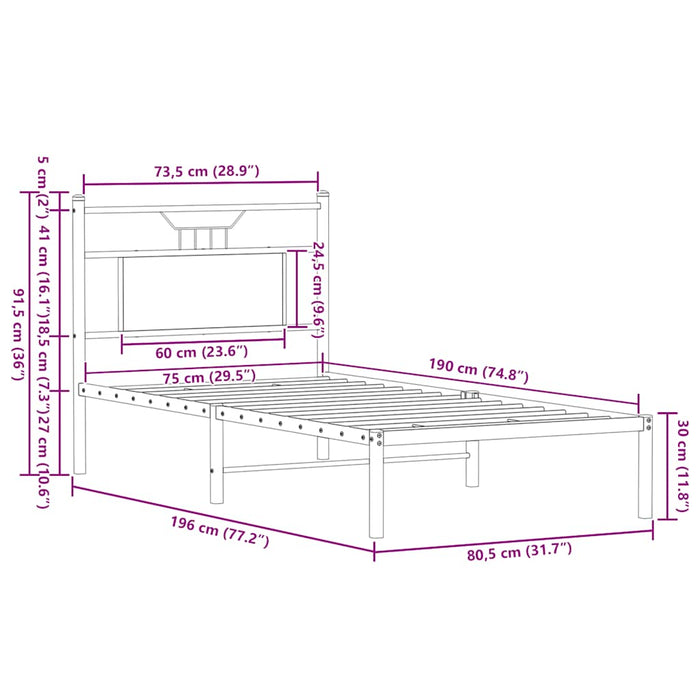 Bed Frame without Mattress Brown Oak 75x190 cm Small Single Engineered Wood