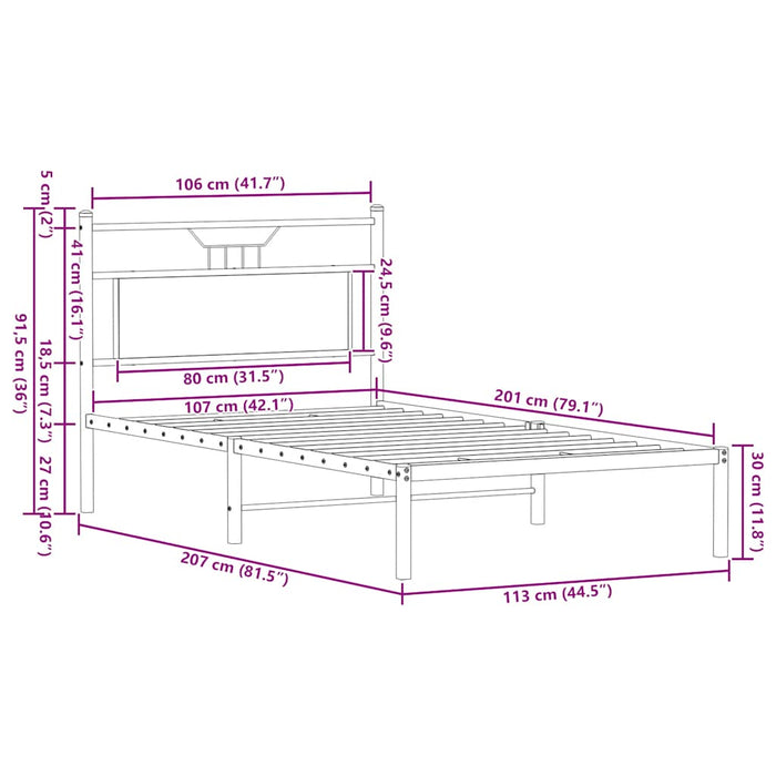 Bed Frame without Mattress Brown Oak 107x203 cm Engineered Wood