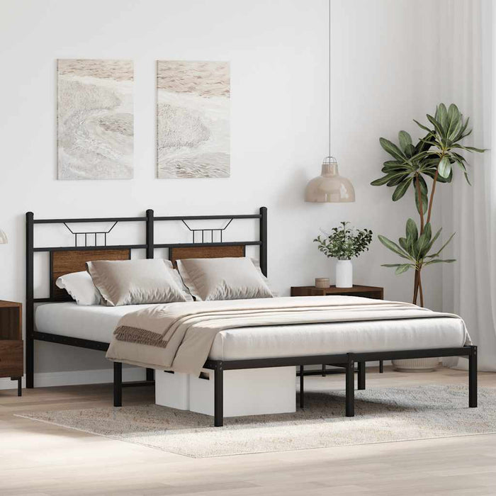 Bed Frame without Mattress Brown Oak 140x200 cm Engineered Wood