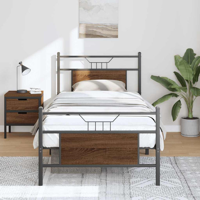 Bed Frame without Mattress Brown Oak 75x190 cm Small Single Engineered Wood