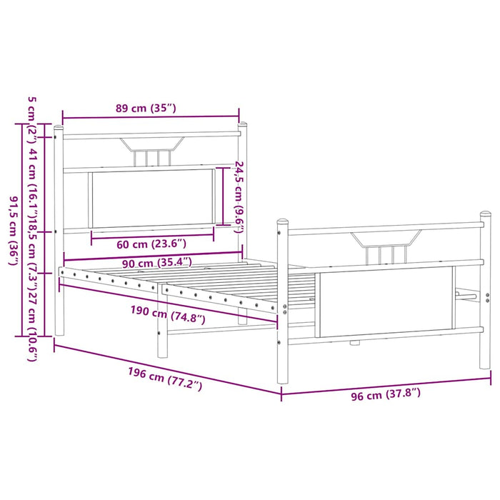 Cadru Pat fara Saltea Stejar Maro 90x190 cm Lemn Inginerie Simple