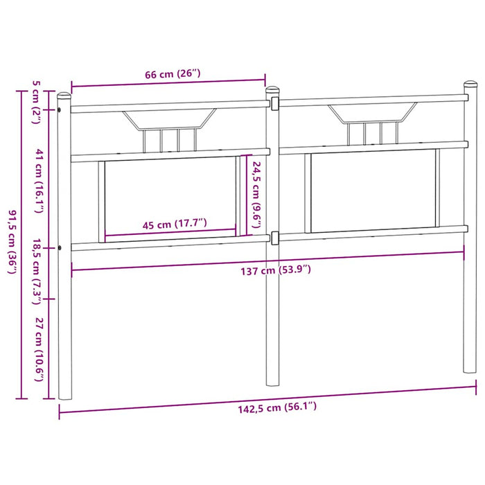 Headboard Brown Oak 137 cm Engineered Wood and Steel