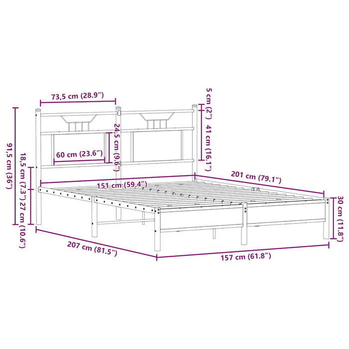 Рамка за легло без матрак Опушен дъб 150x200 см King Size Engineered Wood