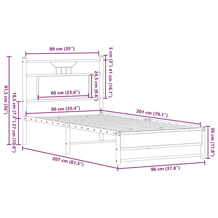 Cadru Pat Fara Saltea Stejar Afumat 90x200 cm Lemn Cosinat