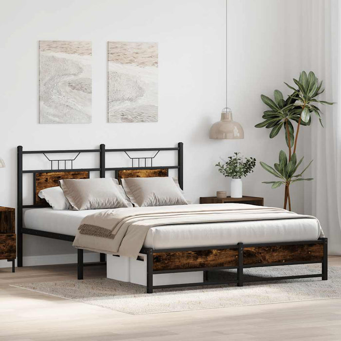 Bed Frame without Mattress Smoked Oak 140x190 cm Engineered Wood