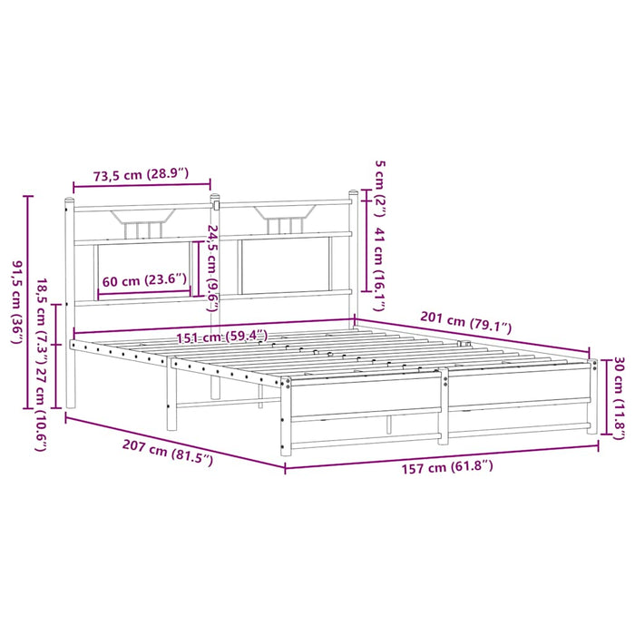 Cadru Pat fara Saltea Stejar Afumat 150x200 cm King Size Lemn Inginerie