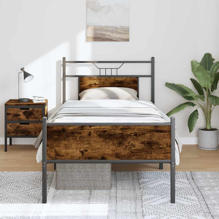 Bed Frame without Mattress Smoked Oak 75x190 cm Small Single Engineered Wood