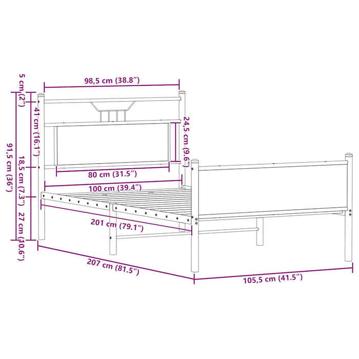 Cadru Pat Fara Saltea Stejar Afumat 100x200 cm Lemn Cosinat