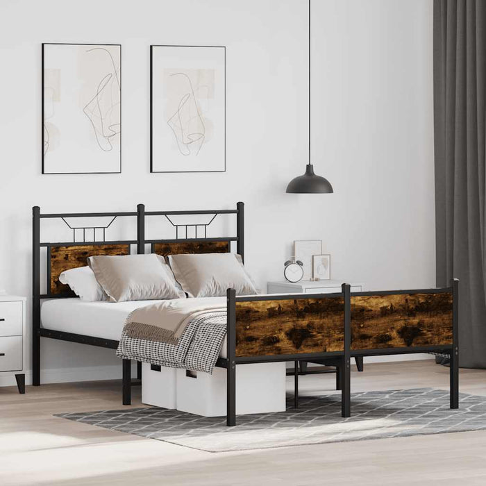 Bed Frame without Mattress Smoked Oak 120x190 cm Small Double Engineered Wood