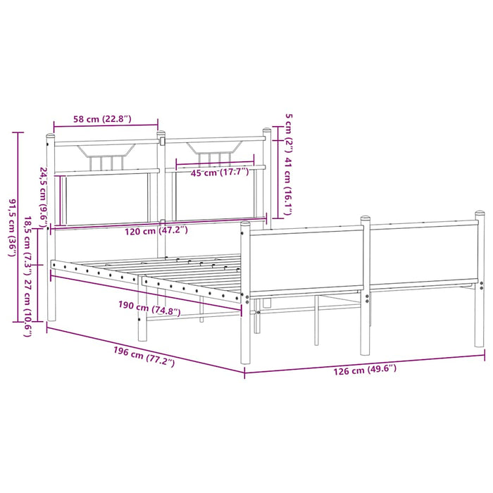 Bed Frame without Mattress Smoked Oak 120x190 cm Small Double Engineered Wood