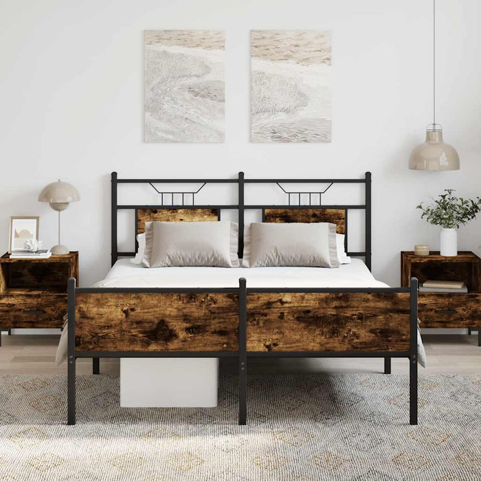 Bed Frame without Mattress Smoked Oak 140x190 cm Engineered Wood