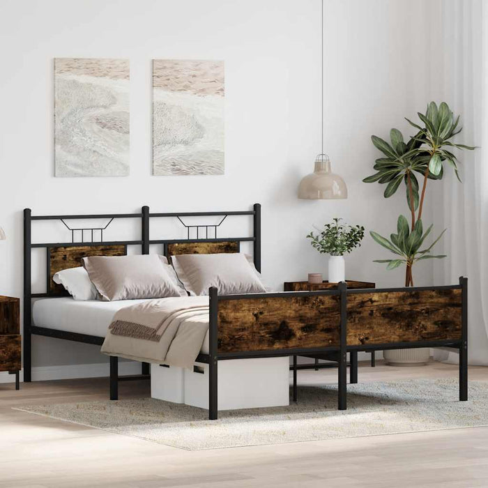 Bed Frame without Mattress Smoked Oak 140x190 cm Engineered Wood