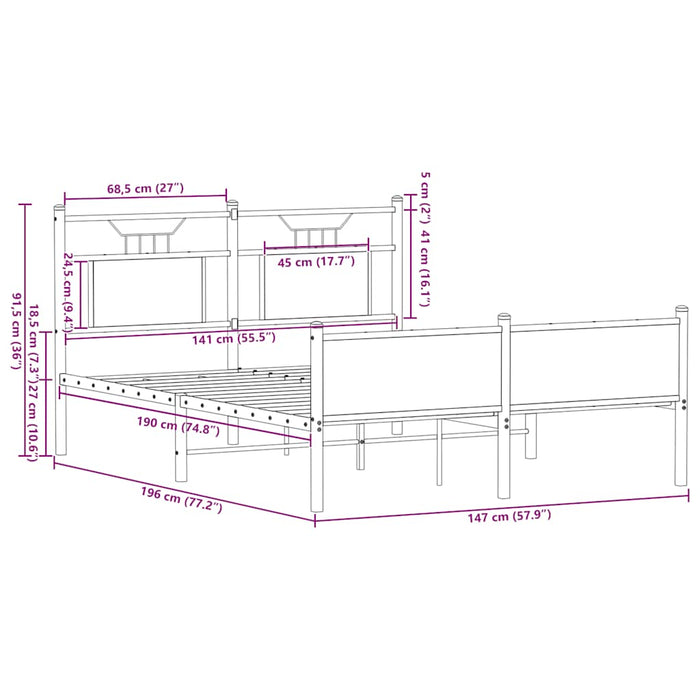 Bed Frame without Mattress Smoked Oak 140x190 cm Engineered Wood