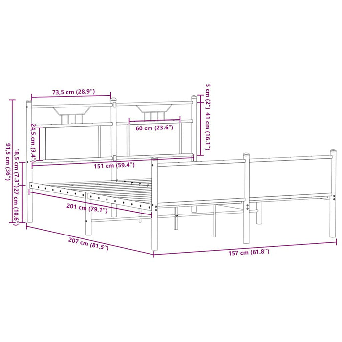 Рамка за легло без матрак Опушен дъб 150x200 см King Size Engineered Wood