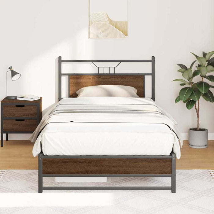 Bed Frame without Mattress Brown Oak 107x203 cm Engineered Wood