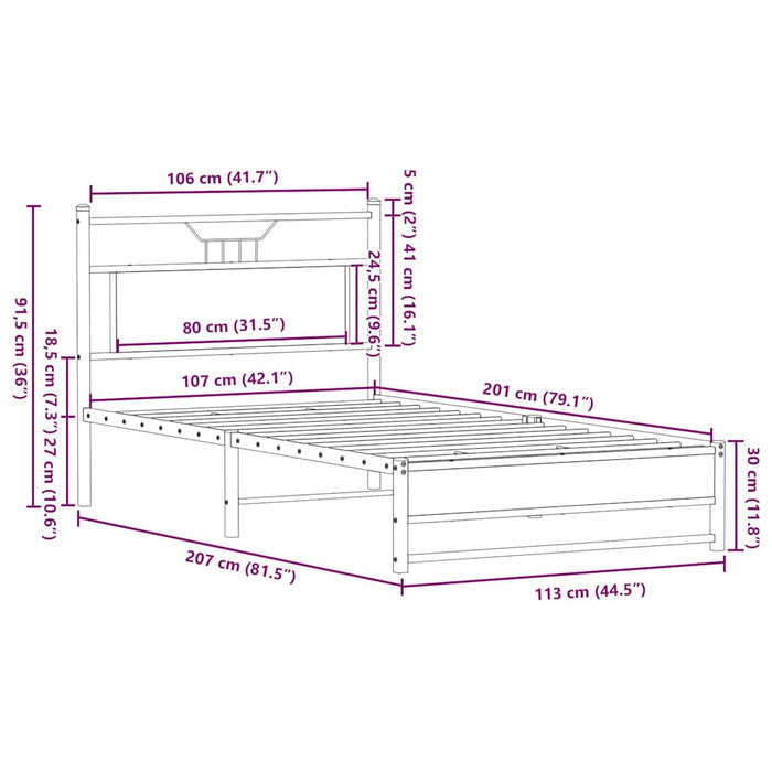 Bed Frame without Mattress Brown Oak 107x203 cm Engineered Wood