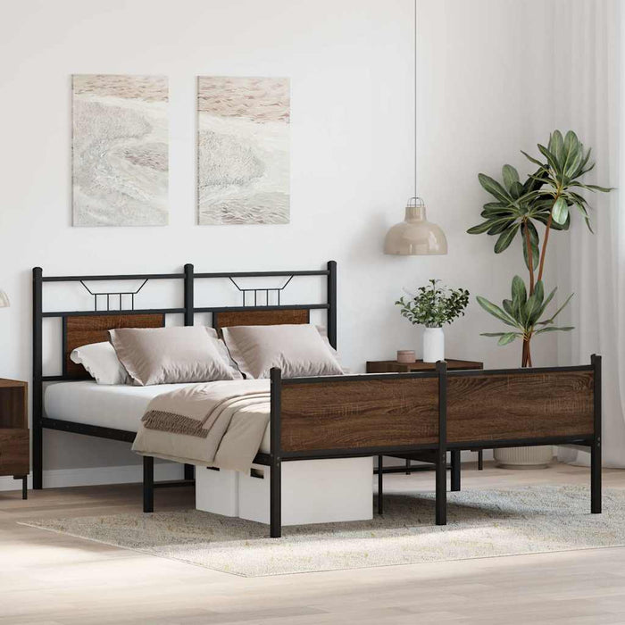 Bed Frame without Mattress Brown Oak 150x200 cm King Size Engineered Wood