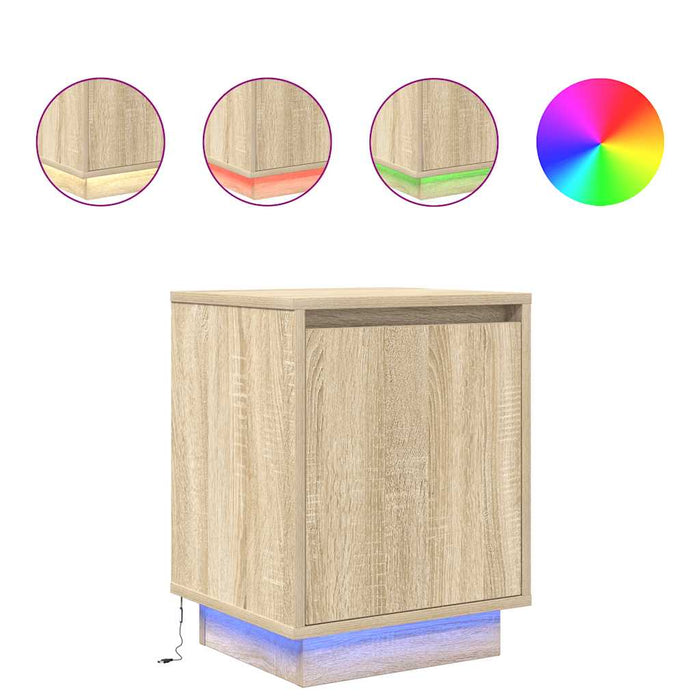 Noptiera cu Lumini LED Stejar Sonoma 38x34x50 cm