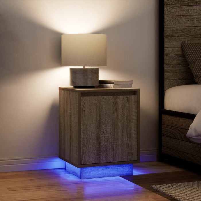 Noptiera cu Lumini LED Stejar Sonoma 38x34x50 cm