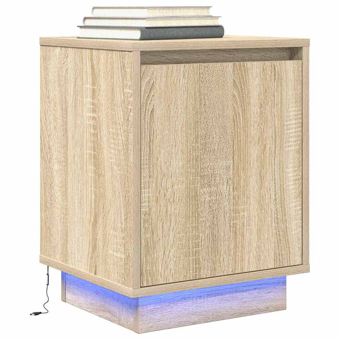 Noptiera cu Lumini LED Stejar Sonoma 38x34x50 cm