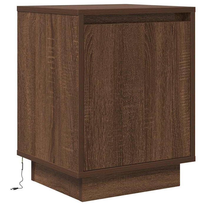 Bedside Cabinet with LED Lights Brown Oak 38x34x50 cm