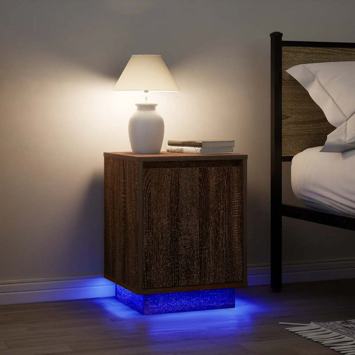 Bedside Cabinet with LED Lights Brown Oak 38x34x50 cm