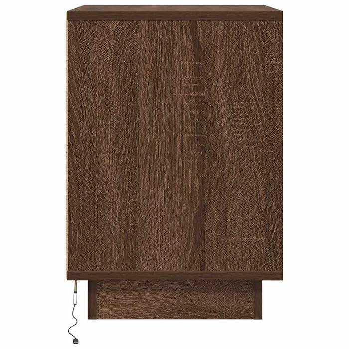 Bedside Cabinet with LED Lights Brown Oak 38x34x50 cm