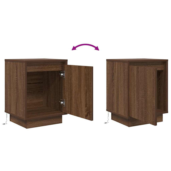 Bedside Cabinet with LED Lights Brown Oak 38x34x50 cm