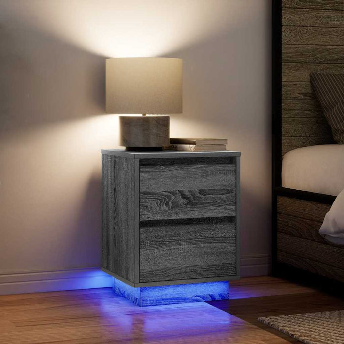 Noptiera cu Lumini LED Gri Sonoma 38x34x50 cm