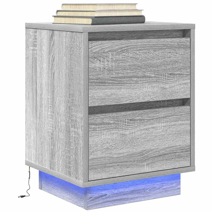 Bedside Cabinets with LED Lights 2 pcs Grey Sonoma 38x34x50 cm