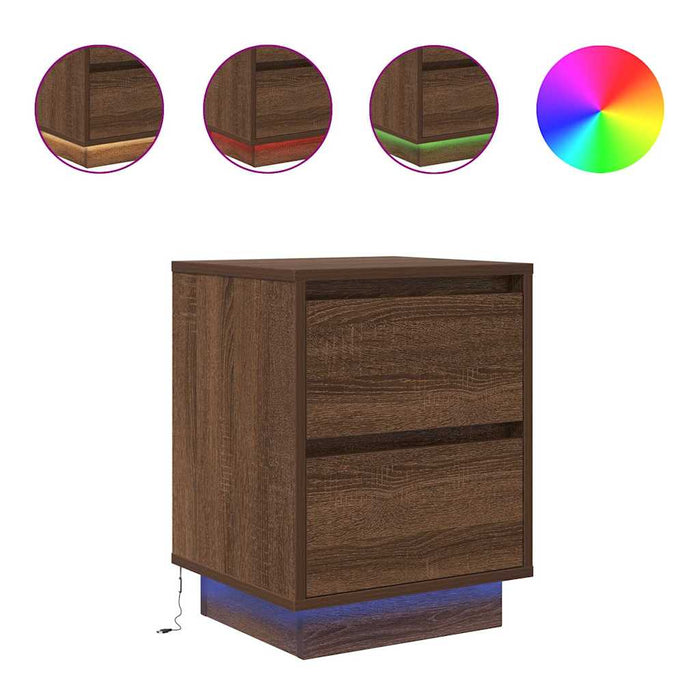 Bedside Cabinet with LED Lights Brown Oak 38x34x50 cm