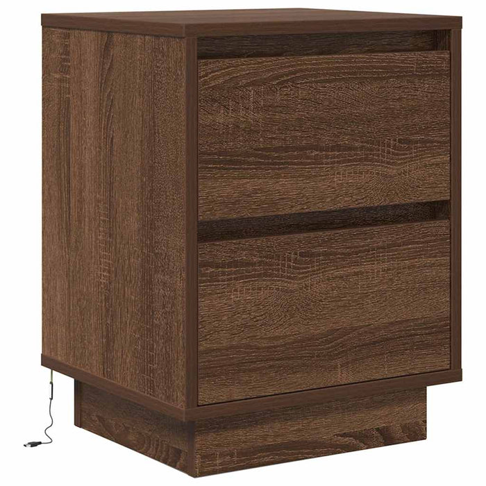 Bedside Cabinet with LED Lights Brown Oak 38x34x50 cm