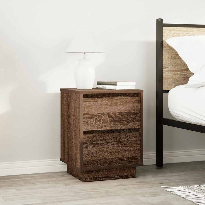 Bedside Cabinet with LED Lights Brown Oak 38x34x50 cm