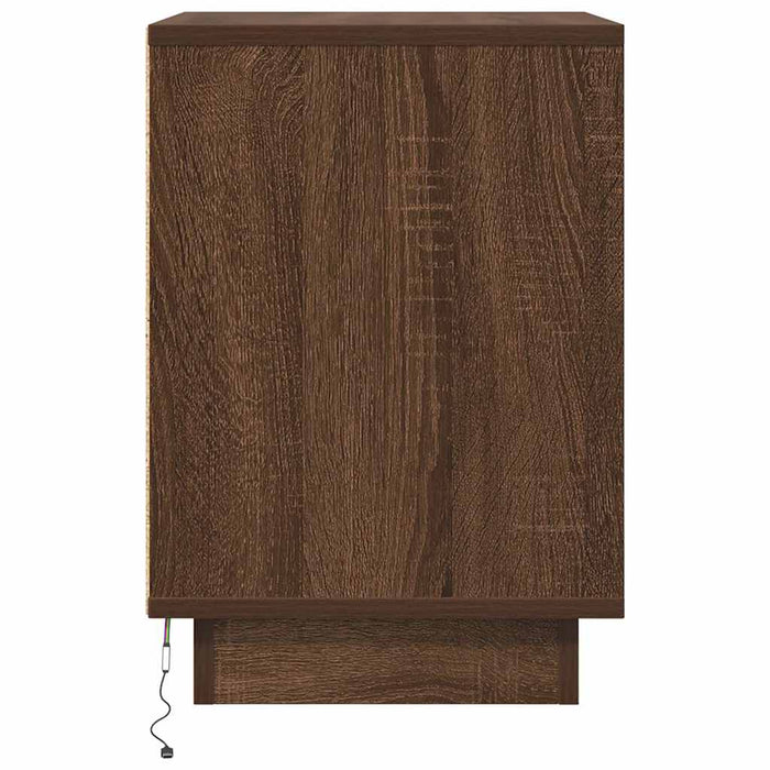 Bedside Cabinet with LED Lights Brown Oak 38x34x50 cm