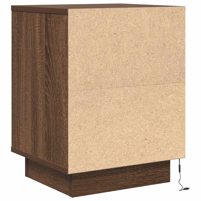 Bedside Cabinet with LED Lights Brown Oak 38x34x50 cm