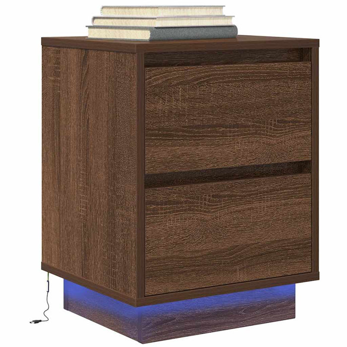 Bedside Cabinet with LED Lights Brown Oak 38x34x50 cm