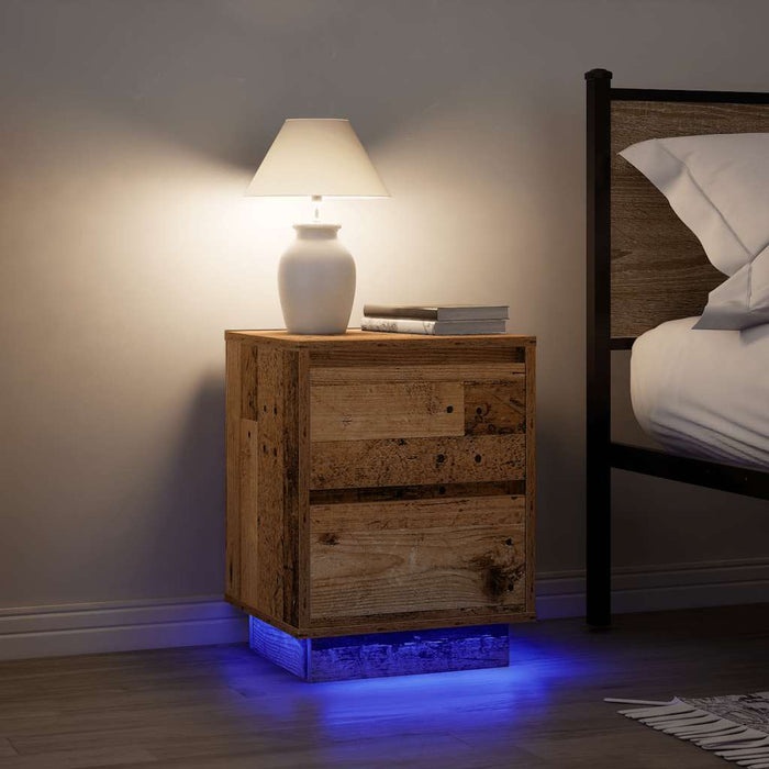 Bedside Cabinet with LED Lights Old Wood 38x34x50 cm