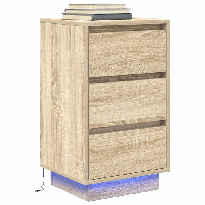 Noptiera cu Lumini LED Stejar Sonoma 38x34x65 cm