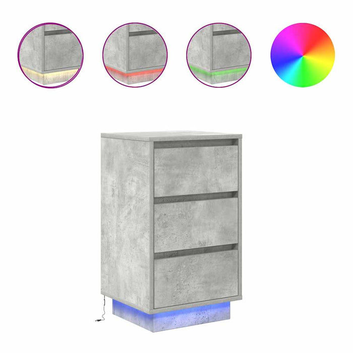 Bedside Cabinet with LED Lights Concrete Grey 38x34x65 cm