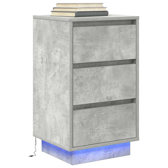 Bedside Cabinet with LED Lights Concrete Grey 38x34x65 cm